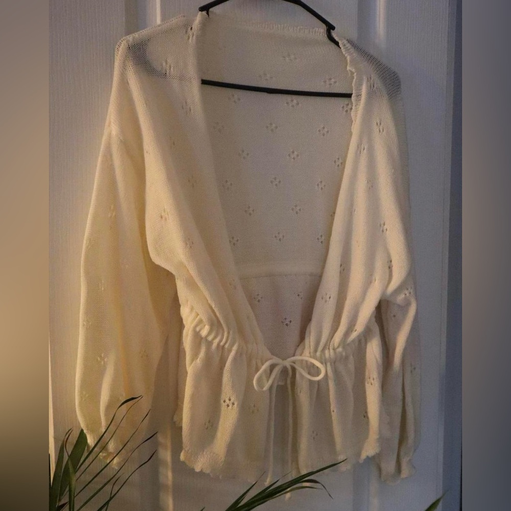 Cream Knit Cardigan with Tie Front